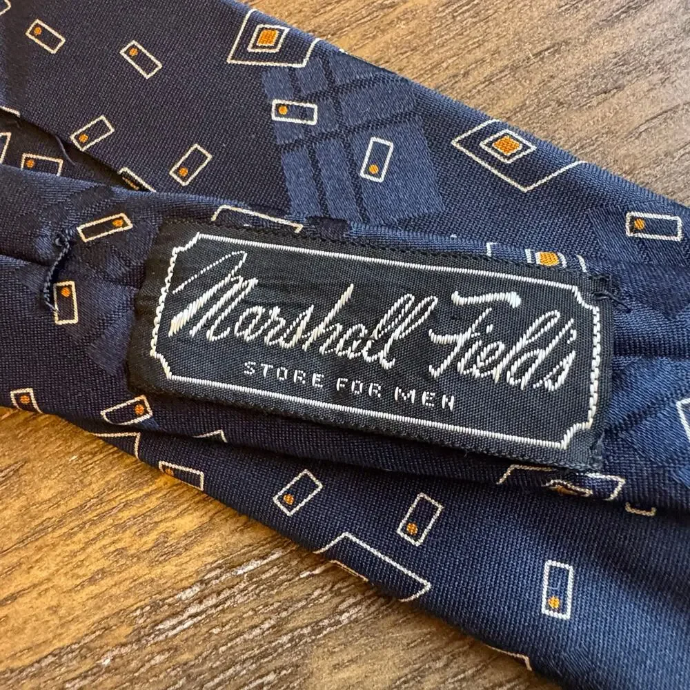 POLO Ralph Lauren Mens Blue Geometric Vintage 100% Silk Made in the USA Neck Tie